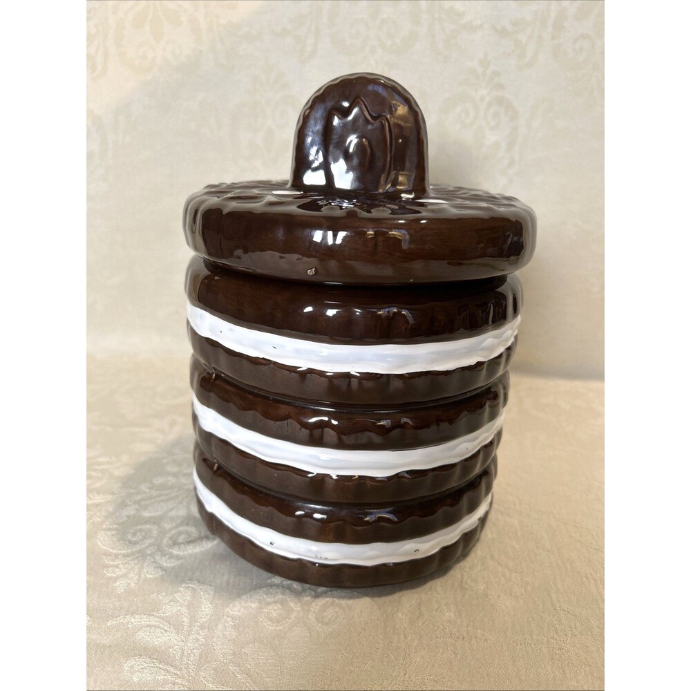 Vintage Ceramic Stacked Oreo Cookie Jar Chocolate Sandwich Biscuit Canister 1970